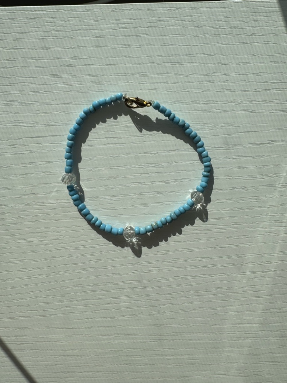 Handmade Light Blue Beaded Anklet with Clear Crystal Charms